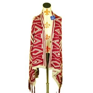 NWT $60 POOF Sz S Women's Reversible Poncho Open Cardigan Sweater Red/Gray Knit